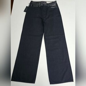 rag & bone The Lori Mid Rise Faux Leather Trim Wide Jean